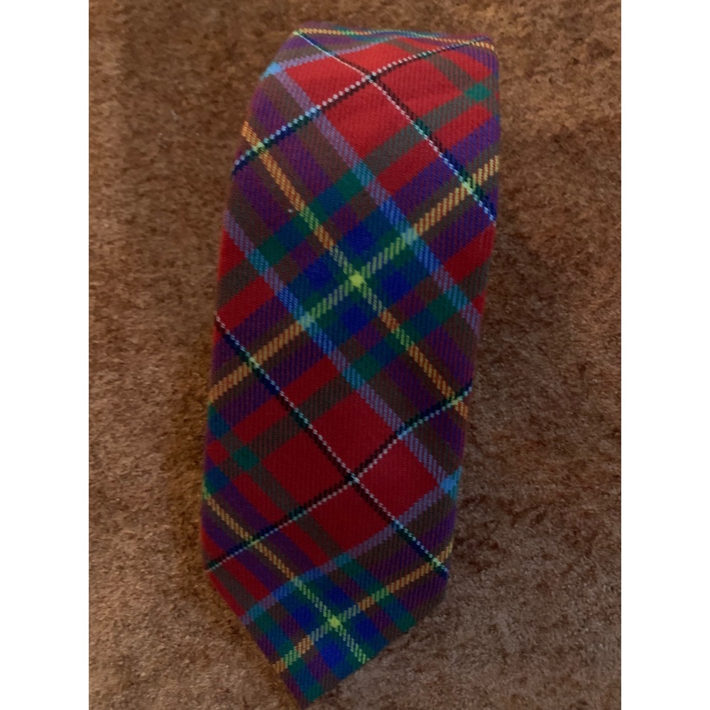 Ingles Buchan Red Tartan Plaid Tie 100% Pure New Wool Made in Scotland Mens